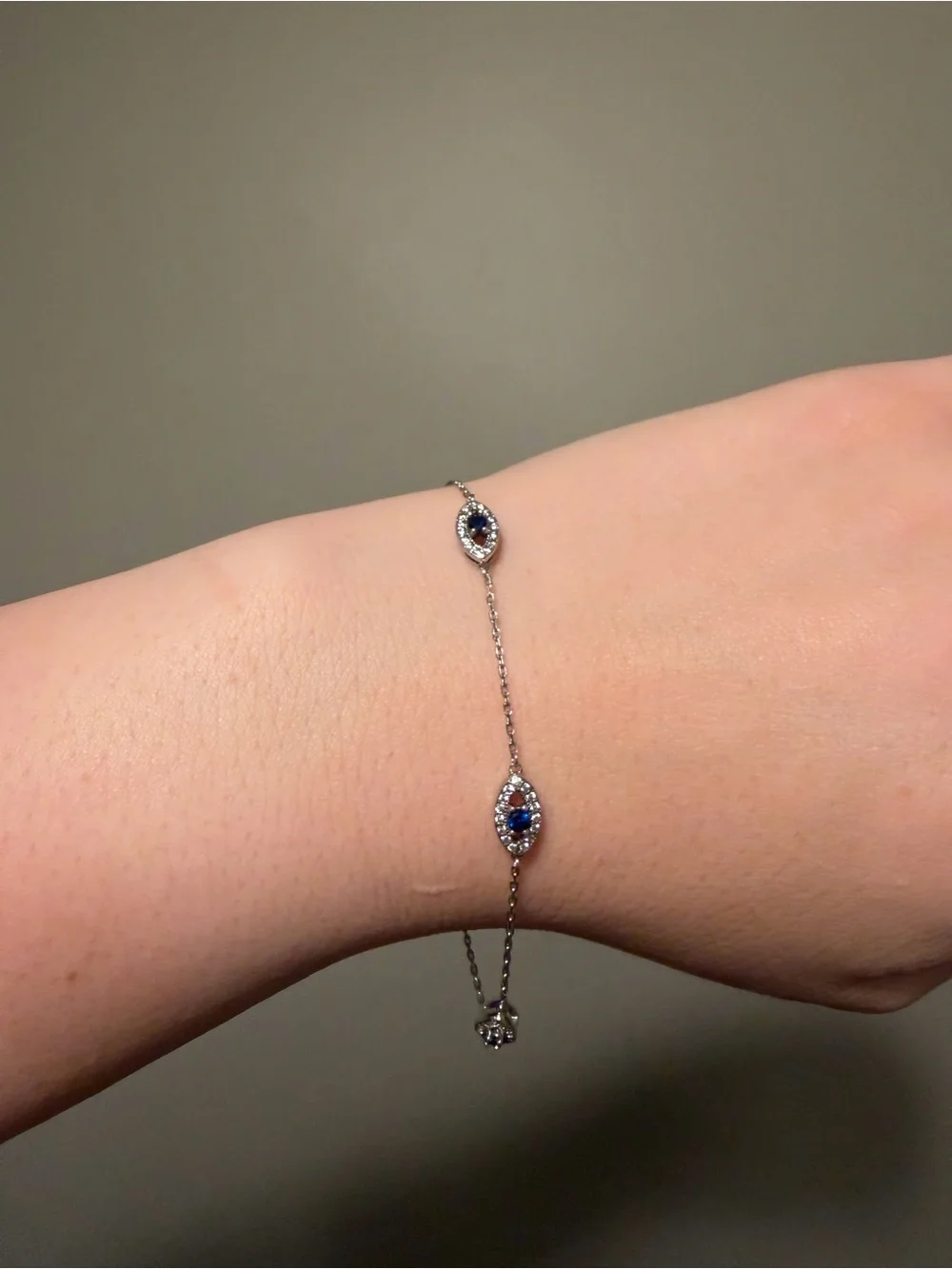 925 Sterling Silver Blue Evil Eye Marquise Station Bracelet
